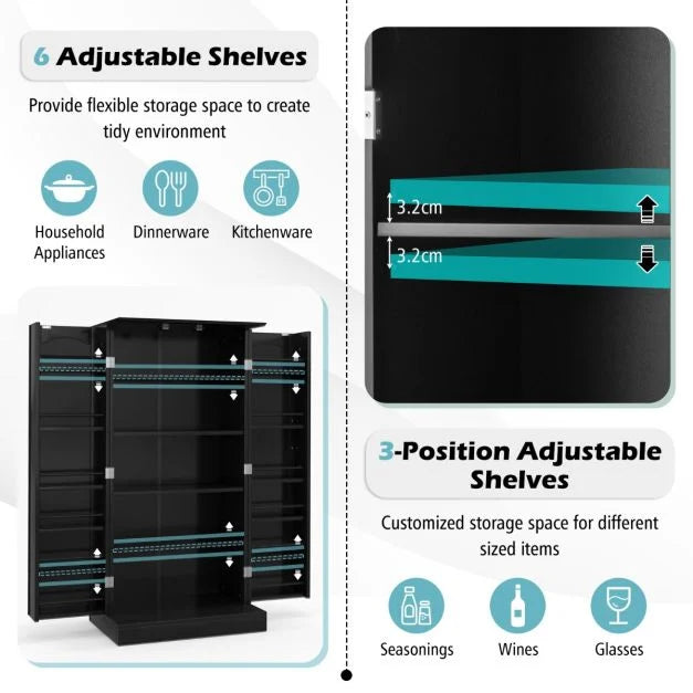 120cm Kitchen Pantry Cabinet with Doors and Adjustable Shelves