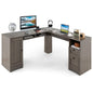 L-shaped Computer Desk with Power Outlets and 2 Storage Drawers
