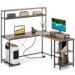 L-Shaped Gaming Desk with LED Strip and Power Outlets