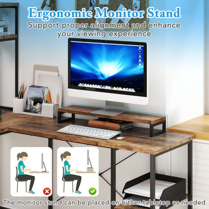 L-Shaped Gaming Desk with LED Strip and Power Outlets