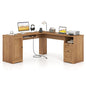 L-shaped Computer Desk with Power Outlets and 2 Storage Drawers
