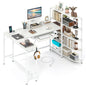 L Shaped Desk with Storage Shelves Corner Computer Desk with Charging Station