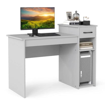 Computer Desk, Modern Writing Desk Compact Study Desk with Drawer & Storage Shelves
