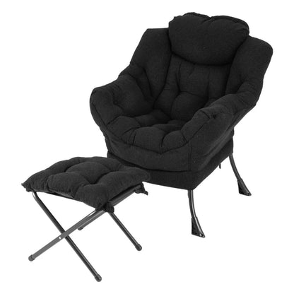 Giantex Armchair Accent Chair Sherpa Upholstered Lounge Armchair Leisure Sofa Chair (with Footstool)