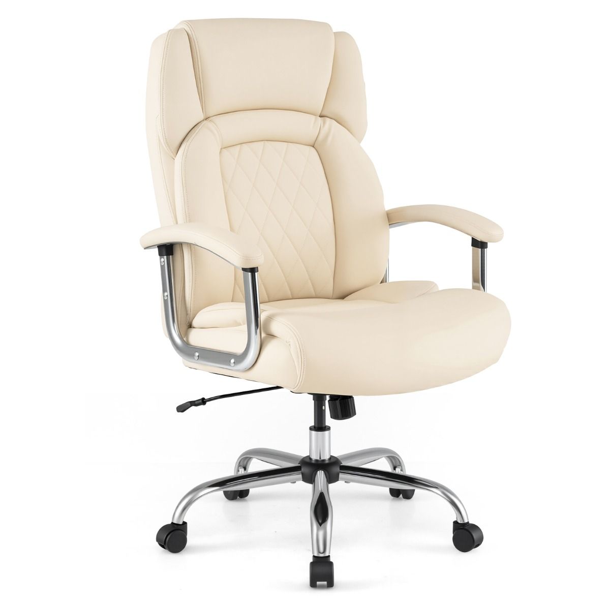 500LBS Big & Tall Executive Office Chair, Height Adjustable Leather Computer Desk Chair, Black+Silver