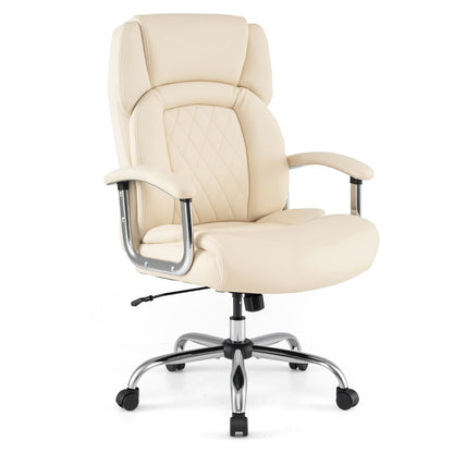 500LBS Big & Tall Executive Office Chair, Height Adjustable Leather Computer Desk Chair, Black+Silver