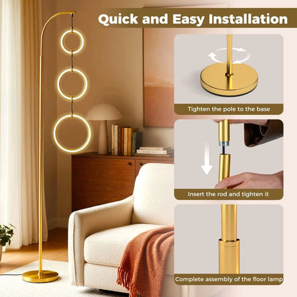3-Circle LED Floor Lamp with Foot Pedal Switch and 3 Color Temperatures