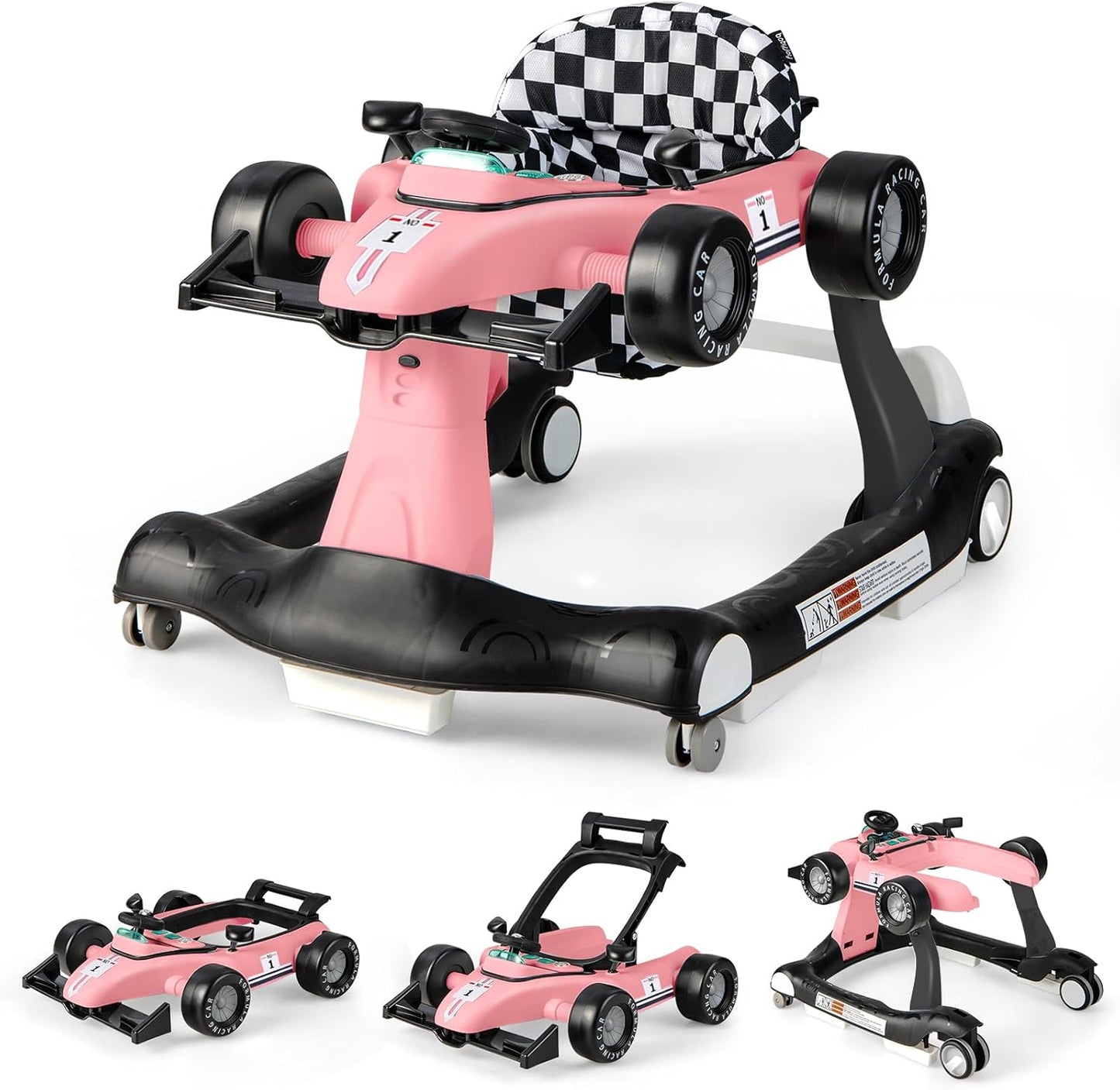 Foldable Push Along Walkers with Adjustable Height & Speed, Music, Lights