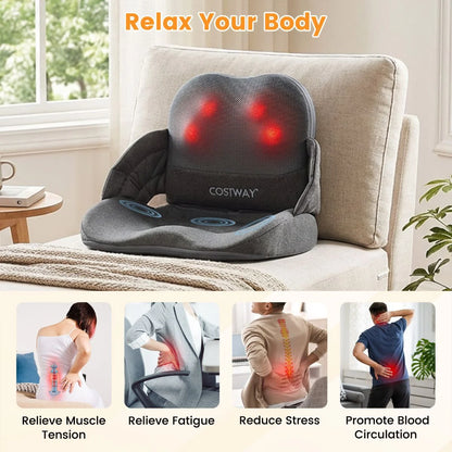 Low Back Massager with Heat Foldable Shiatsu Massage Lumber and Hip Support Seat Cushion