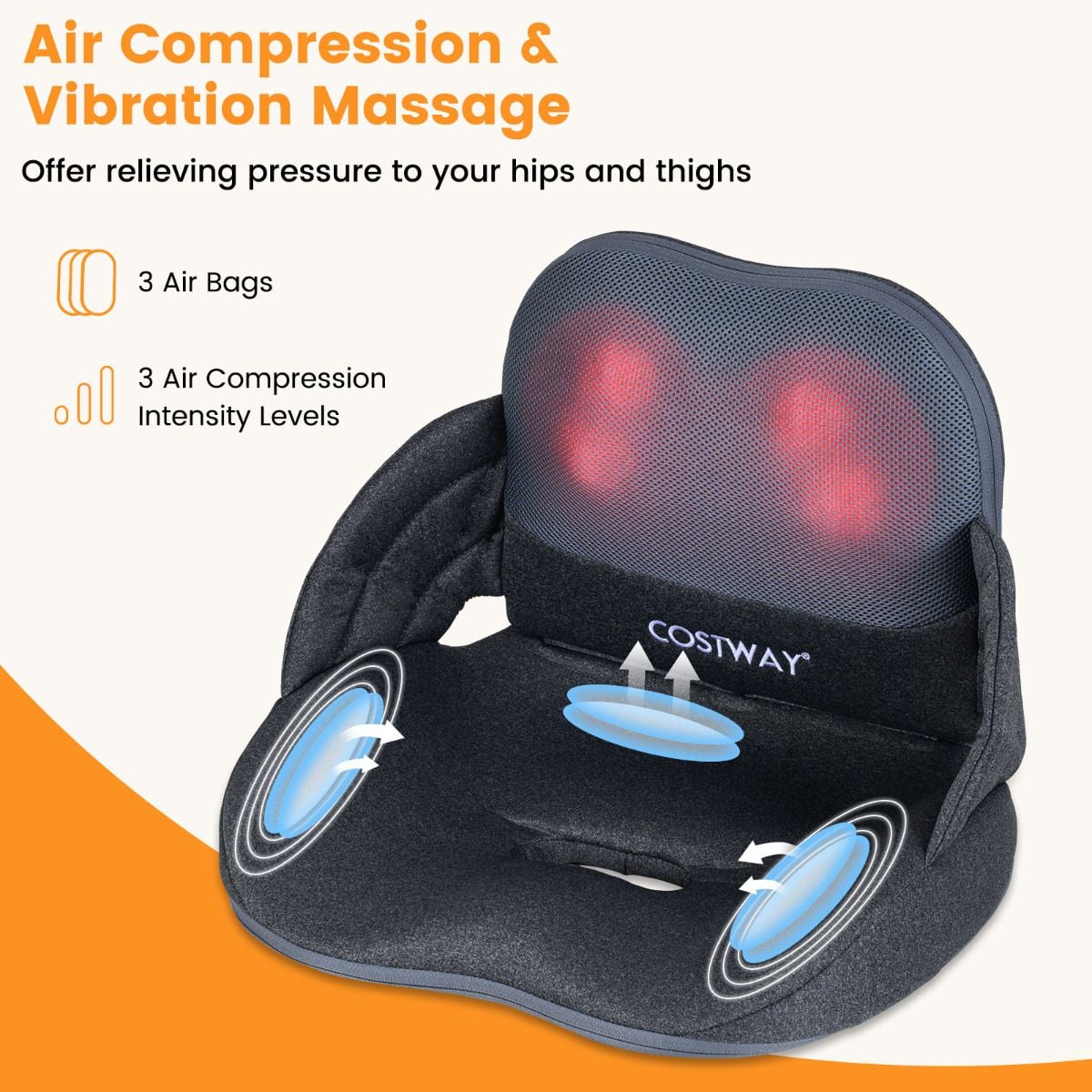 Low Back Massager with Heat Foldable Shiatsu Massage Lumber and Hip Support Seat Cushion