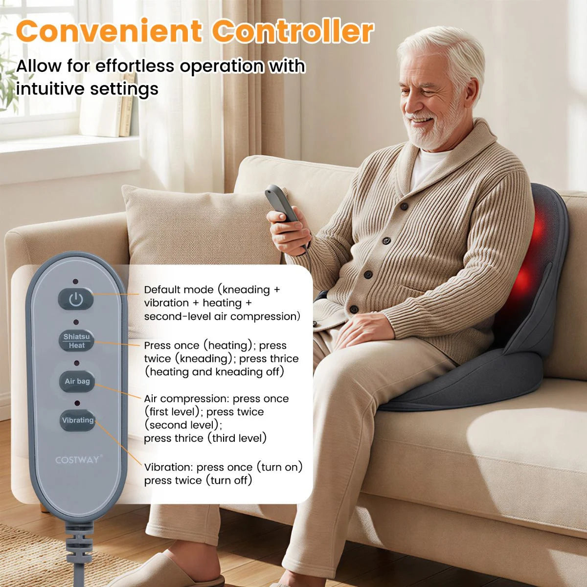 Low Back Massager with Heat Foldable Shiatsu Massage Lumber and Hip Support Seat Cushion