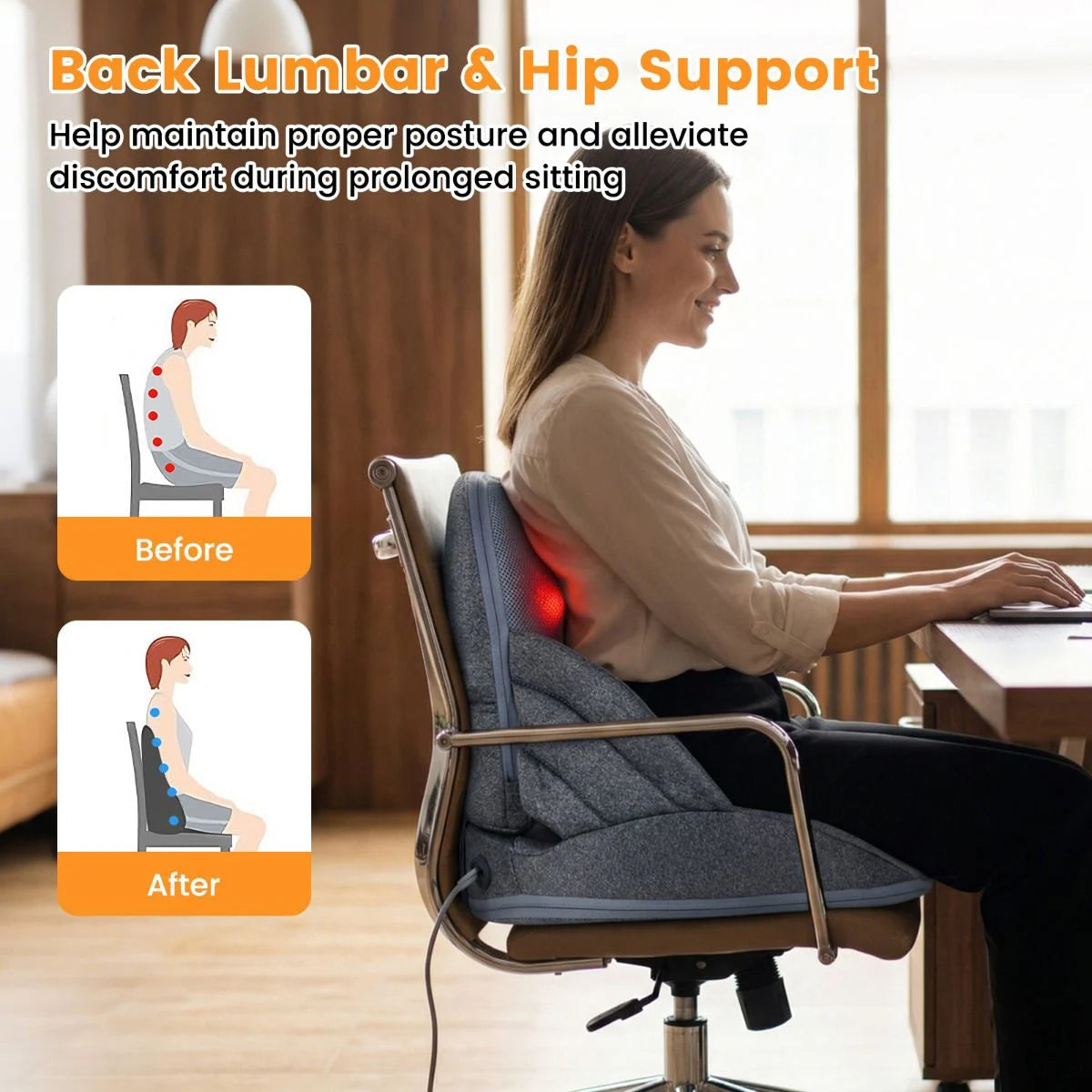 Low Back Massager with Heat Foldable Shiatsu Massage Lumber and Hip Support Seat Cushion
