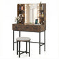 Makeup Dressing Table and Cushioned Stool Set with Power Outlets