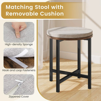 Makeup Dressing Table and Cushioned Stool Set with Power Outlets