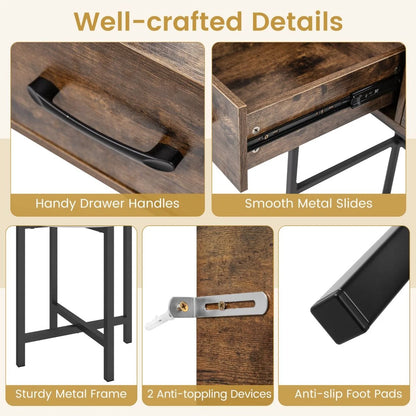 Makeup Dressing Table and Cushioned Stool Set with Power Outlets