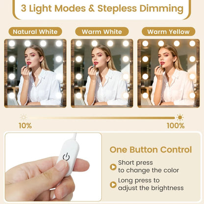 Makeup Dressing Table and Cushioned Stool Set with Power Outlets