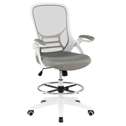 Mesh Drafting Chair, Ergonomic Swivel Office Chair with Adjustable Footrest (with Flip-up Armrests, Black)