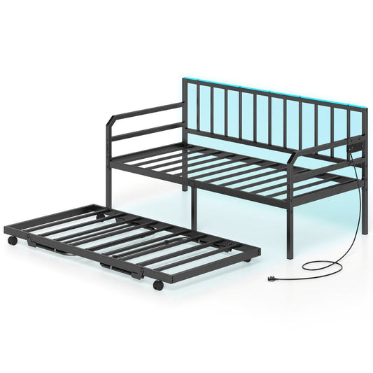 Metal Single Size Daybed with Charging Station and LED Lights