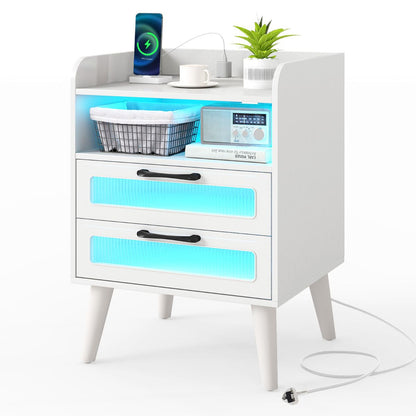 Mid Century Nightstand Modern Bedside Table with Charging Station