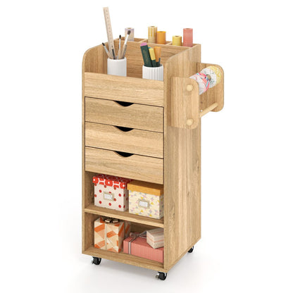 Mobile Rolling Storage Cart with 3 Drawers 2 Shelves and 2 Dowel Rods