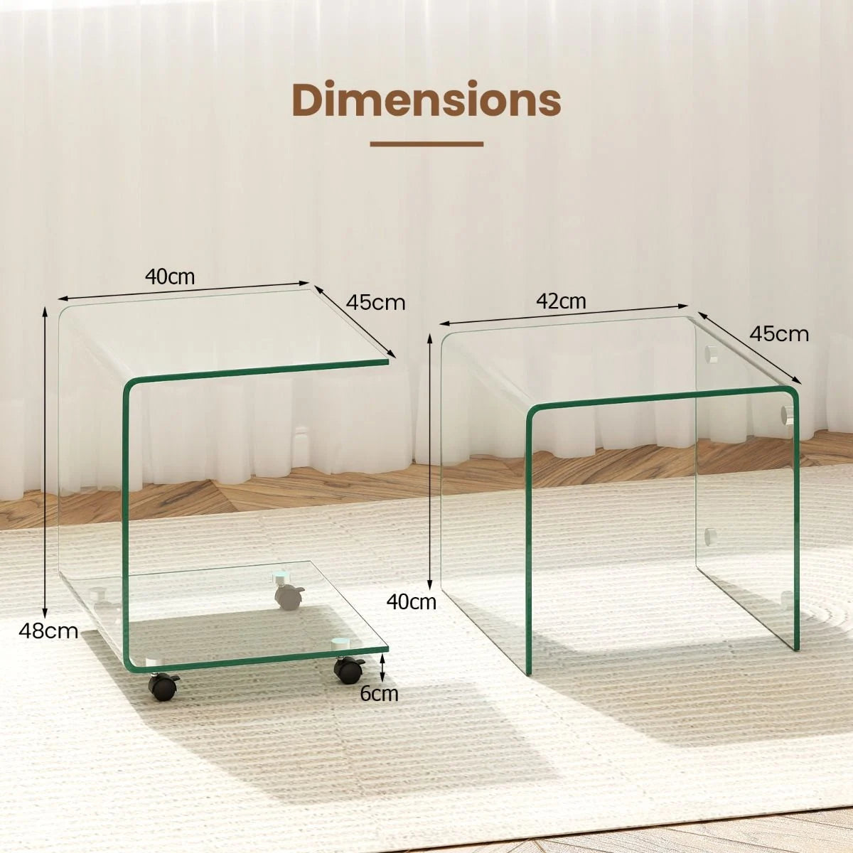 Modern Tempered Glass Side Table with 2-tier Shelf