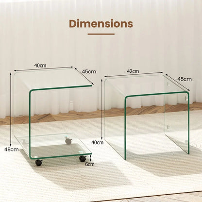 Modern Tempered Glass Side Table with 2-tier Shelf