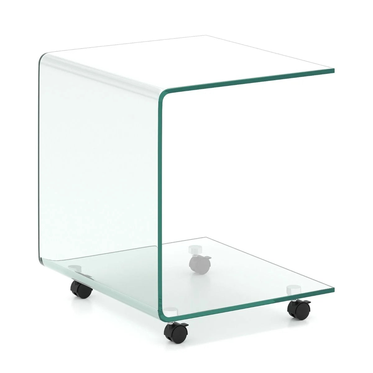 Modern Tempered Glass Side Table with 2-tier Shelf