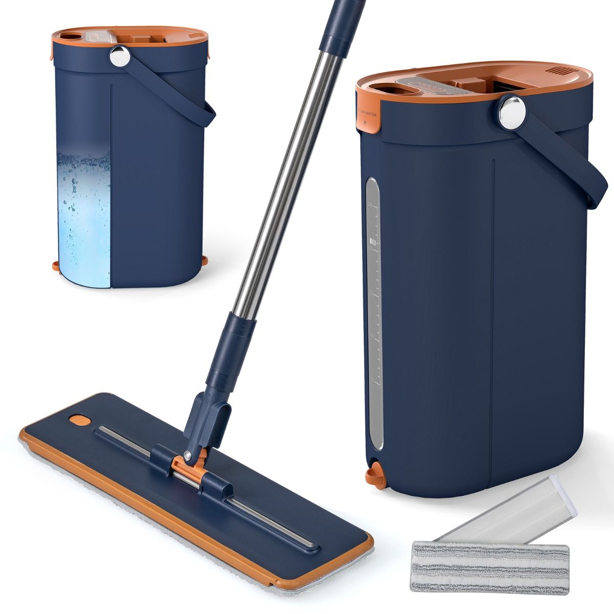 Mop and Bucket Set with Wringer 3-Tank Flat Floor Mop & Bucket System