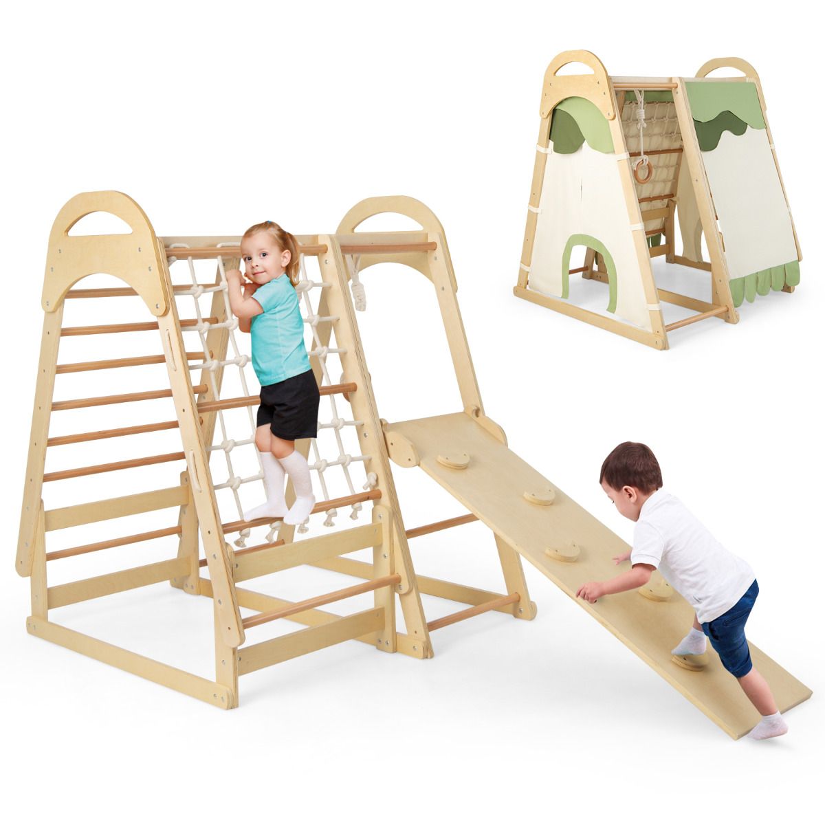 Multi-functional Kid's Climbing Toy with Slide and Climbing Net
