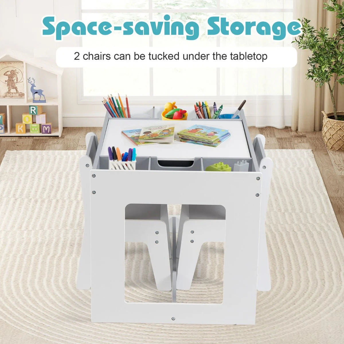 Multifunctional Kids Table and 2 Chairs Set with Whiteboard