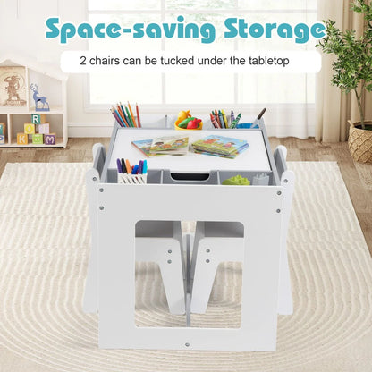 Multifunctional Kids Table and 2 Chairs Set with Whiteboard