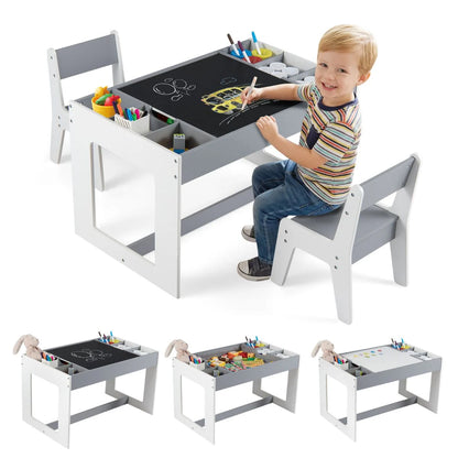 Multifunctional Kids Table and 2 Chairs Set with Whiteboard