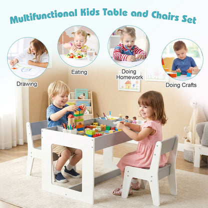 Multifunctional Kids Table and 2 Chairs Set with Whiteboard