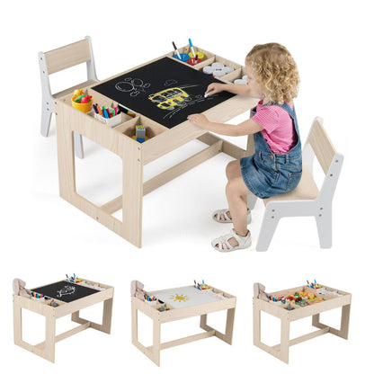 Multifunctional Kids Table and 2 Chairs Set with Whiteboard