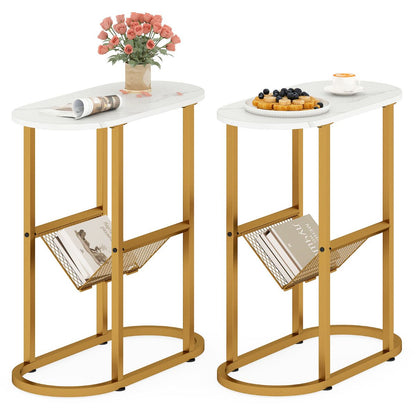 2-Tier Narrow Side Table with Magazine Holder for Living Room Bedroom