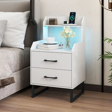 Nightstand Modern Bedside Table with Built-in Charging Station