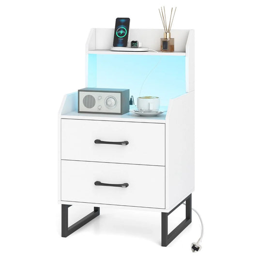 Nightstand Modern Bedside Table with Built-in Charging Station