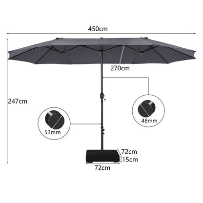 450CM Double Sided Outdoor Umbrella Twin Size with Crank Handle