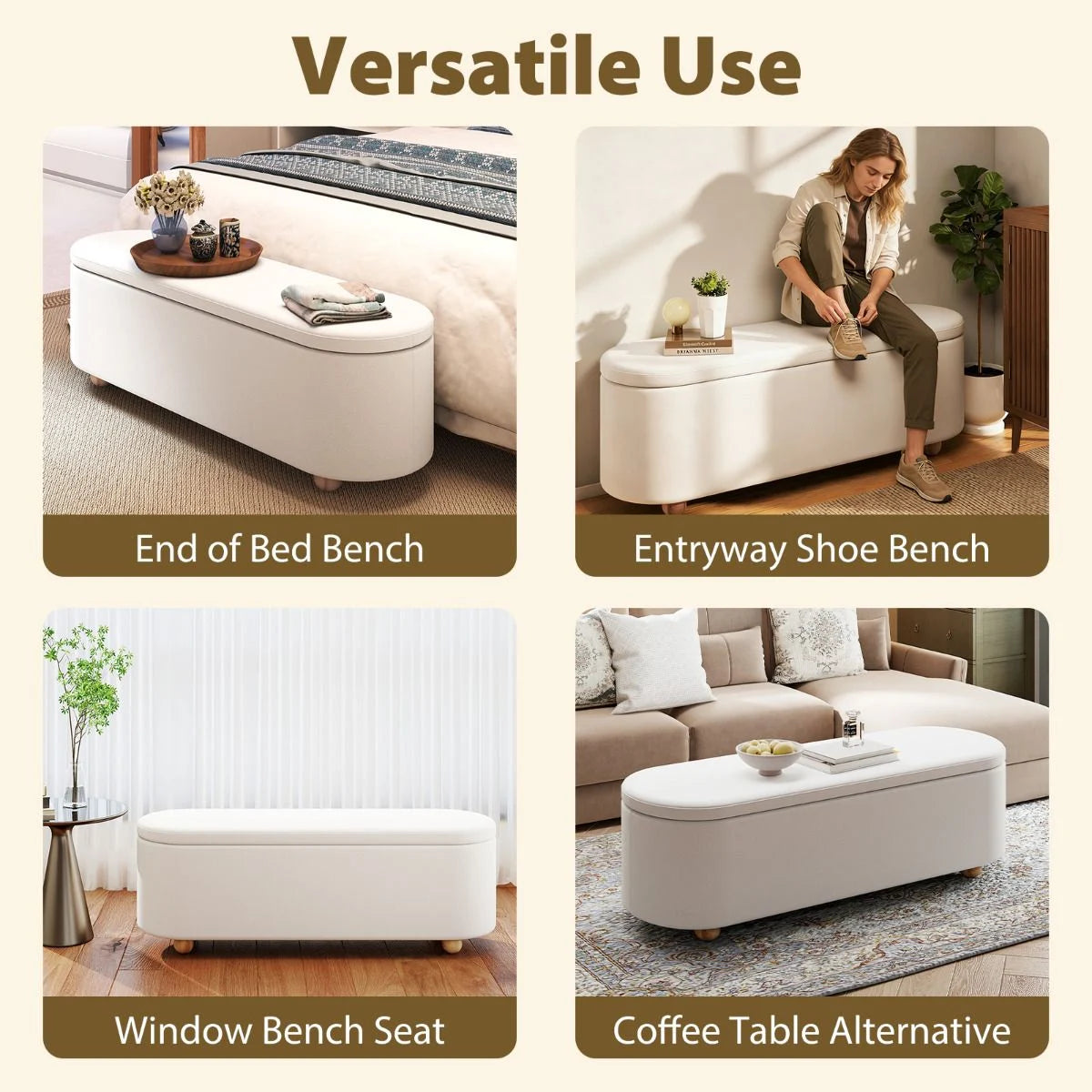 Oval Storage Bench 139 CM Long Ottoman Bench with Flip Top