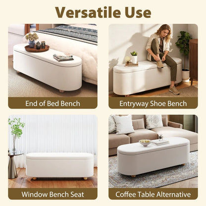 Oval Storage Bench 139 CM Long Ottoman Bench with Flip Top
