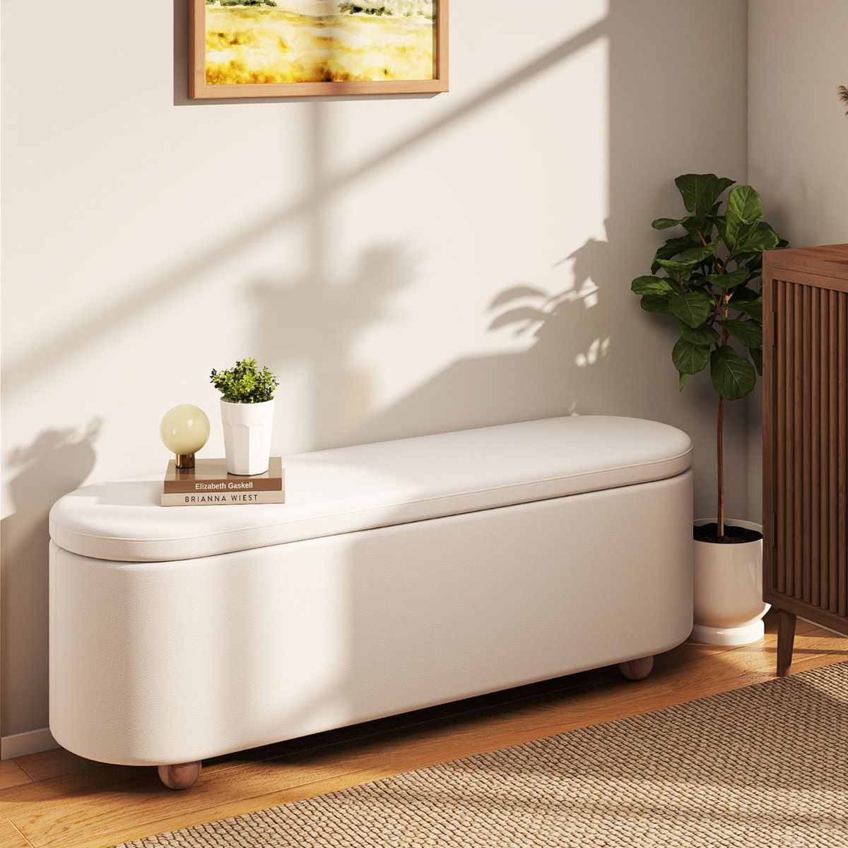 Oval Storage Bench 139 CM Long Ottoman Bench with Flip Top