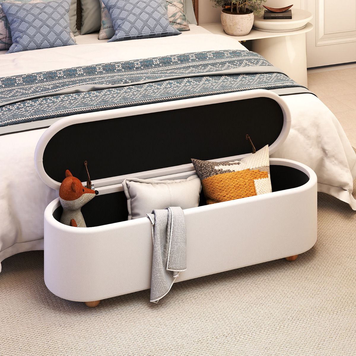 Oval Storage Bench 139 CM Long Ottoman Bench with Flip Top