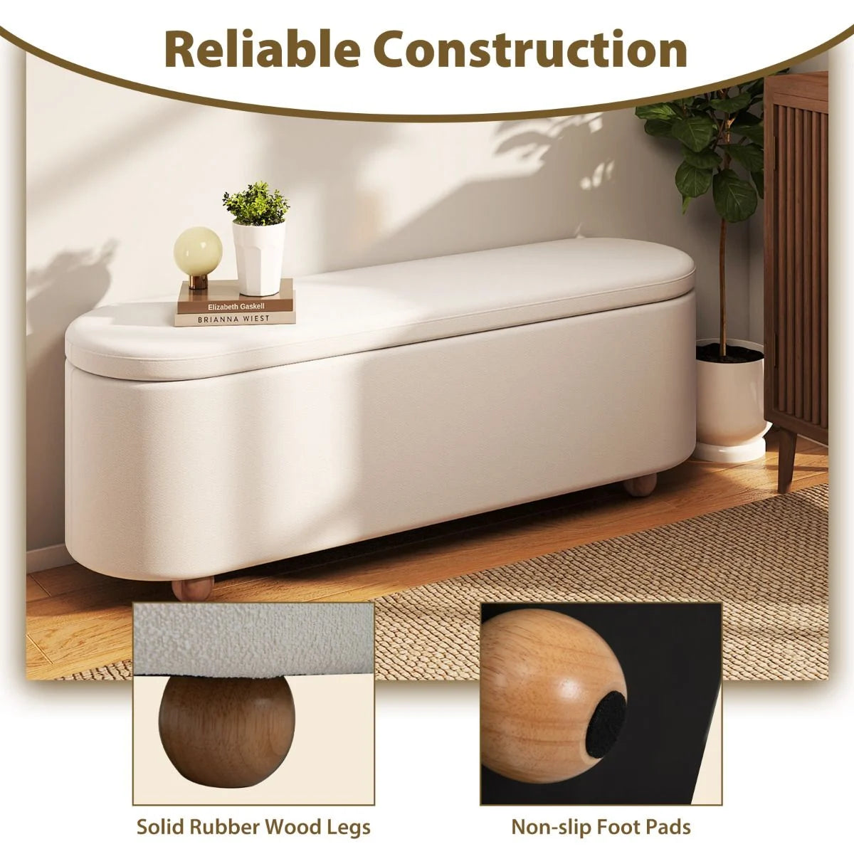 Oval Storage Bench 139 CM Long Ottoman Bench with Flip Top