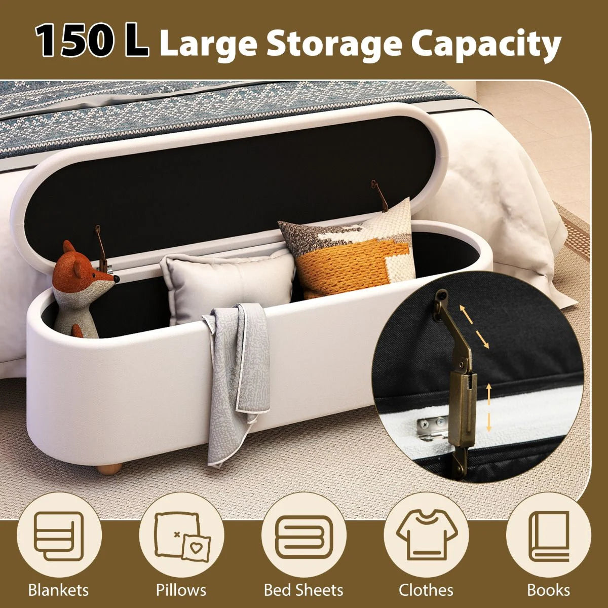 Oval Storage Bench 139 CM Long Ottoman Bench with Flip Top