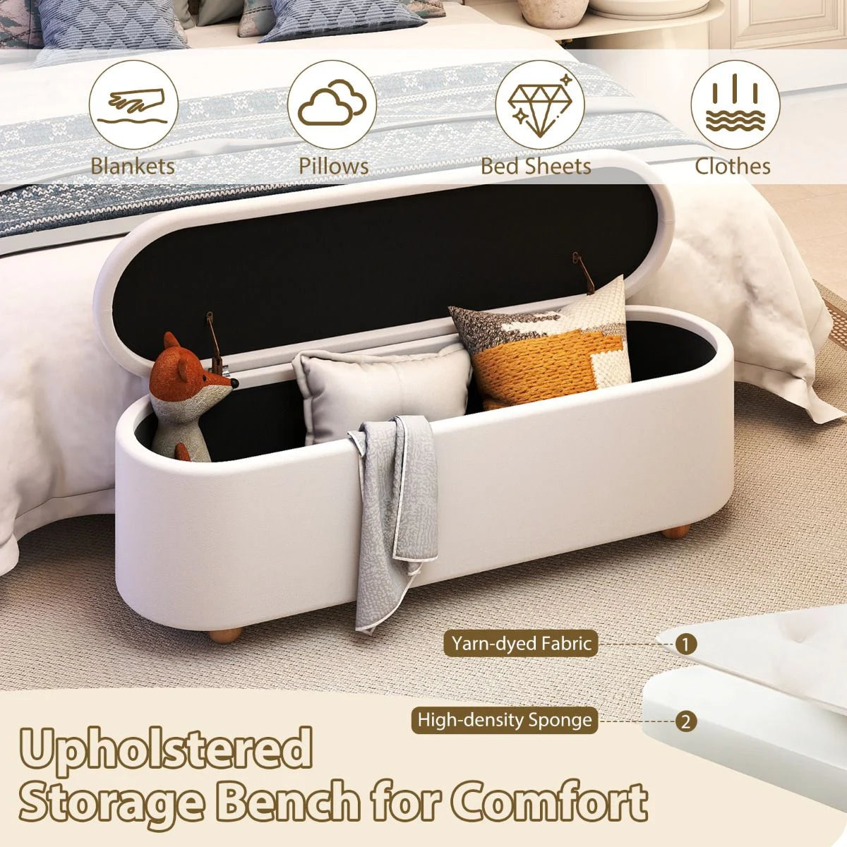 Oval Storage Bench 139 CM Long Ottoman Bench with Flip Top