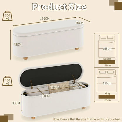 Oval Storage Bench 139 CM Long Ottoman Bench with Flip Top