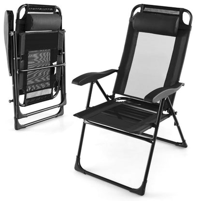 Patio Folding Chairs Set of 2 with Wide Armrests and 7-Level Backrest