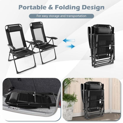 Patio Folding Chairs Set of 2 with Wide Armrests and 7-Level Backrest