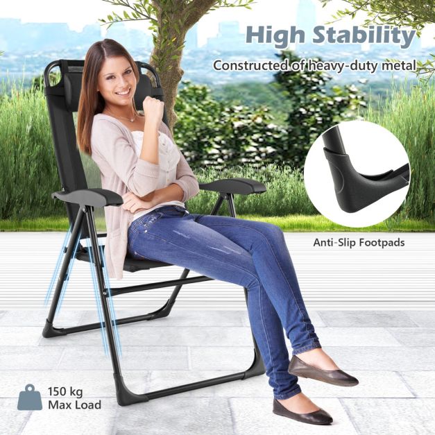 Patio Folding Chairs Set of 2 with Wide Armrests and 7-Level Backrest