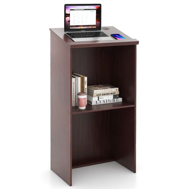 Podium Stand Hostess Stand for Speakers with Storage Shelf